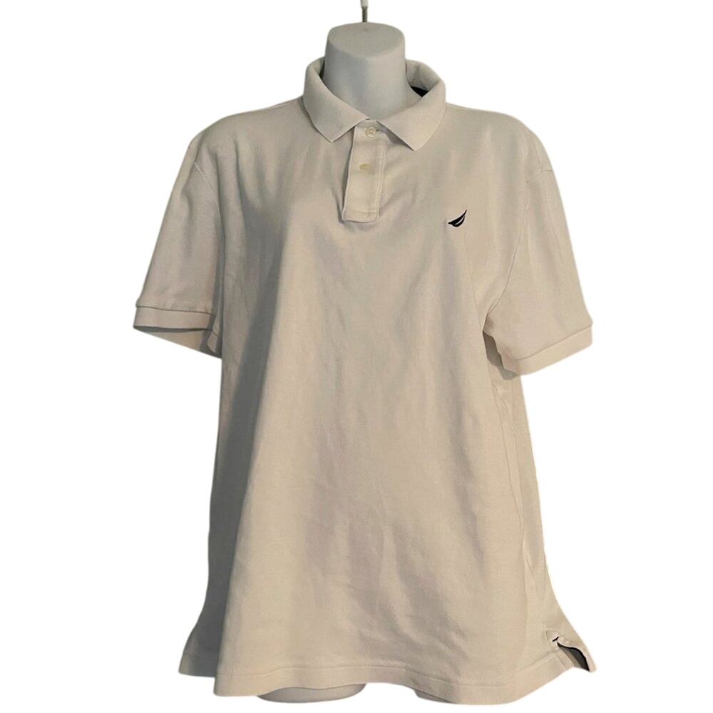 Nautica Men White Button Down Cotton Polo Shirt Size Large #67835